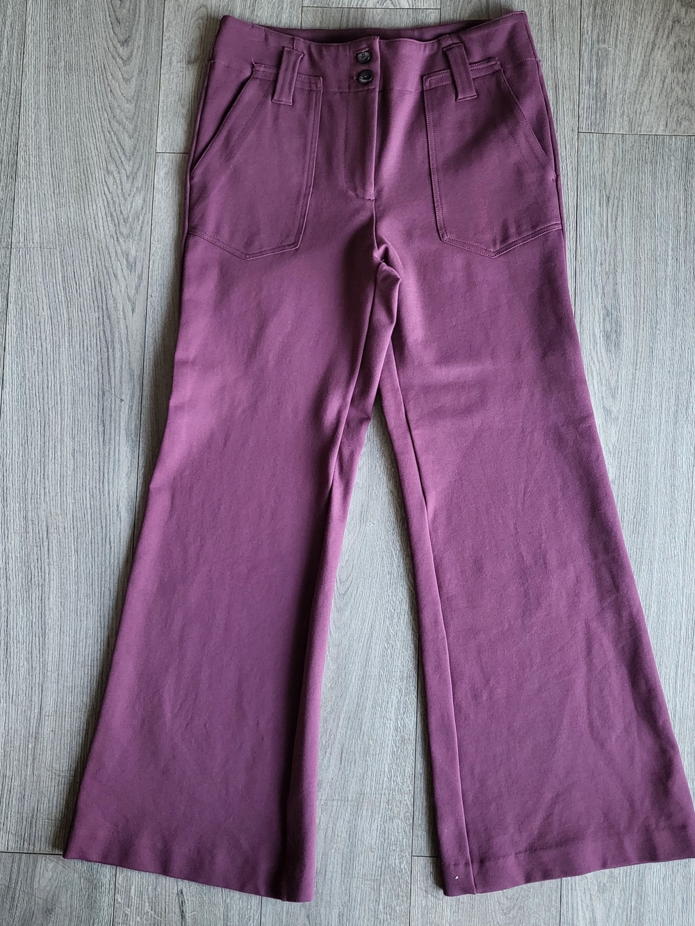 Anthropologie Maeve Naomi Wide Leg Flare Pants Size 8 Plum Purple Knit Ponte